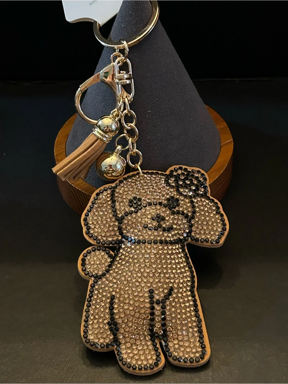 PREMIUM Puffy Poodle 🐩 Dog Crystal Bag Charm Keychain w/Tassel Brown, Black Gold